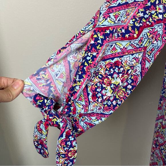 Chico's PInk Blue Multi Color Geometric Floral Stretch Knit Shift Dress 2 - Picture 5 of 9